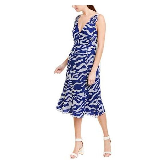 Prabal Gurung Womens Blue Zebra Print Sleeveless V Neck Midi Sheath Dress 2